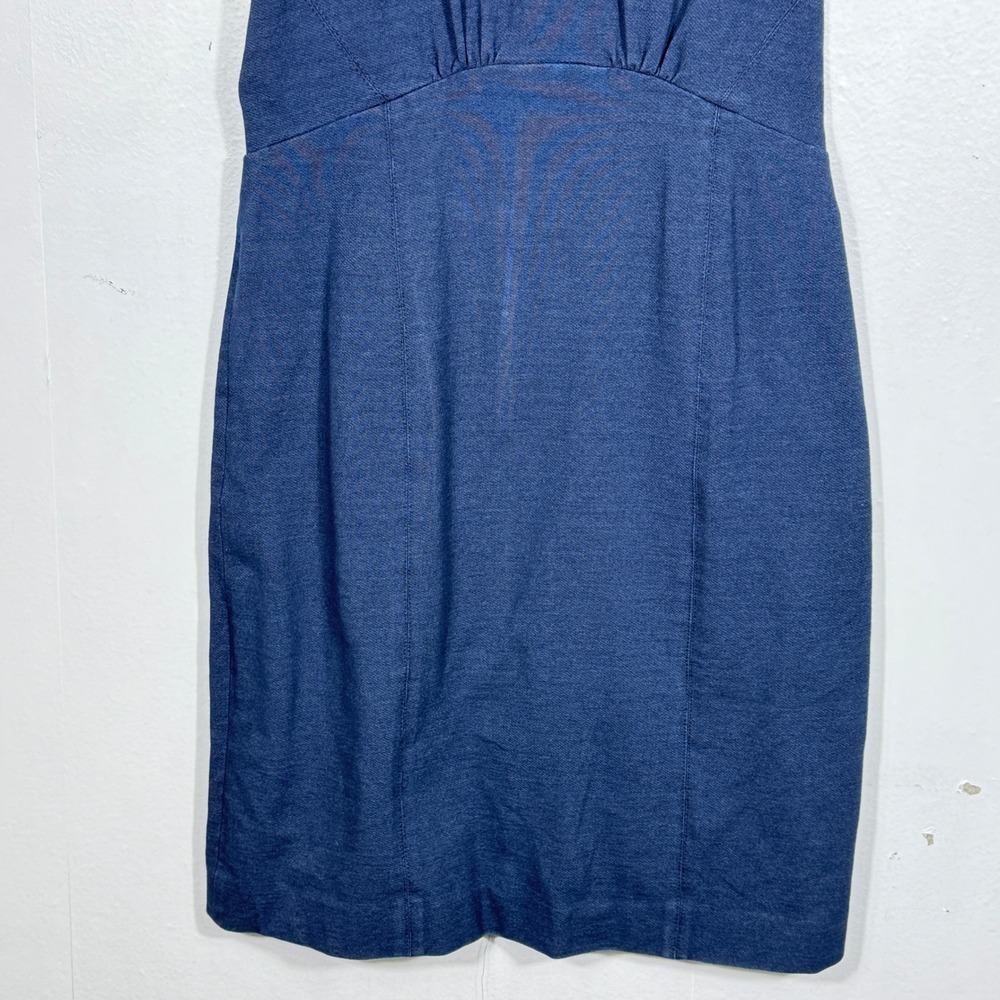 M.M. LaFleur Blue Sleeveless Empire Waist‎ Sheath Dress 6 Cotton Stretch Career - Picture 2 of 12